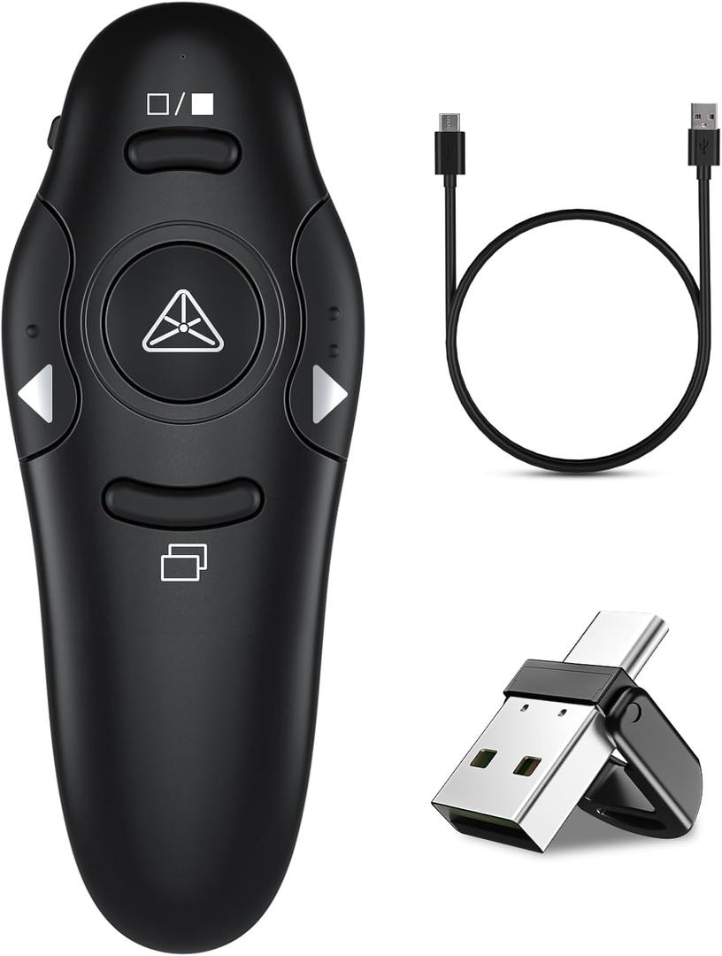Presentation Clicker, Rechargeable Pointer, 2-in-1 USB Type C Powerpoint Clicker, Clicker for Powerpoint Presentations Slide Advancer, Presentation Clicker Wireless Presenter Remote Clicker
