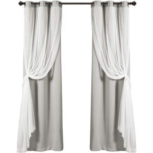 Lush Decor Sheer Grommet Curtains With Insulated Blackout Lining, Window Curtain Panels, Pair, 38"W x 95"L, Light Gray - Curtain With Sheer Overlay, Elegant Blackout Curtains for Bedroom