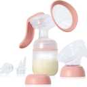 Frida Mom 2-in-1 Breast Pump: Manual Hand Pump & Hands-Free Automatic Suction Cup, Dual-Mode, Wireless Milk Collector, Ergonomic Handle, SoftFeel Flange for Breastfeeding