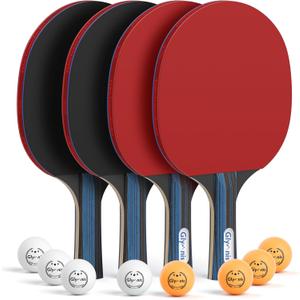 Glymnis Ping Pong Paddles Set Table Tennis Rackets with Balls, Storage Case for Indoor Outdoor Table Tennis Paddle Game Accessories