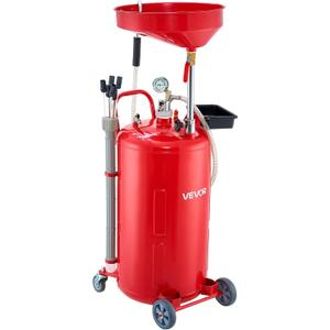 VEVOR 21 Gallon Waste Oil Drain Tank, Air Operated Portable Oil Drainer with Adjustable Funnel Height, Industrial Fluid Drain Tank with Wheels, Fluid Fuel Transfer Drainage for Auto Repair Shops, Red