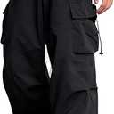 ZAFUL Flat Pocket Parachute Pants for Men Casual Baggy Cargo Pants Unisex Street Y2K Pants Drawstring Trouser (Small, 1-white)