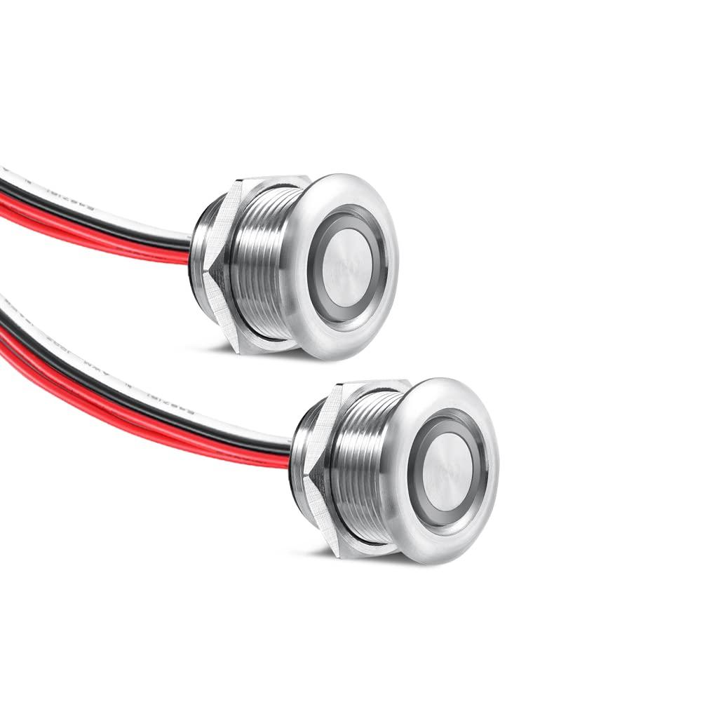 2-Pack 12V Light Dimmer,Max 6 Amps DC 12V 24V LED PWM Dimmer Switch, Stainless Steel Shell, 3/4" Mounting Hole,Blue Indicator, for LED Light Fixtures Halogen Strip Light Rope Light