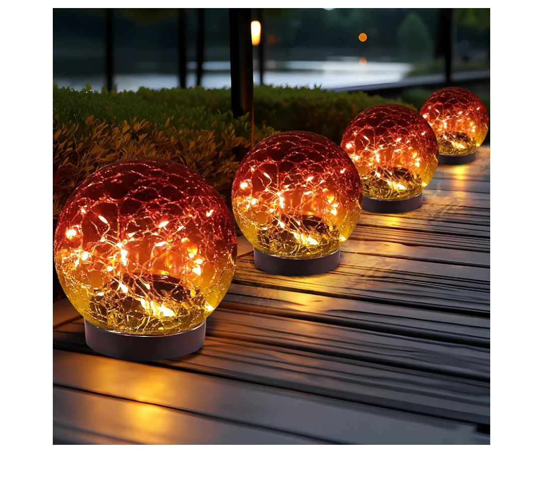 Solar Globe Lights Outdoor Waterproof - Cracked Glass Ball Lights for Garden, Patio, Yard, Lawn and Backyard Decor - Decorative Orbs for Outside,Gradient Red