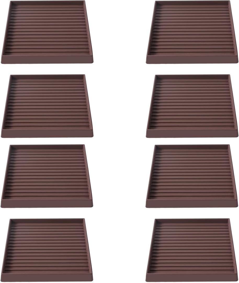 5x5 Square Rubber Furniture Caster Cups, Anti-Sliding Furniture Pads Bed Stopper Floor Protectors with Grip - Protect Any Flooring (8 Pcs Brown)