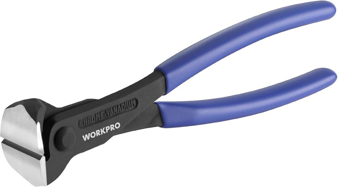 WORKPRO 8 Inch Nail Puller, End Cutting Pliers - Black Finish Chrome Vanadium Steel, High Leverage End Cutting Nipper, Carpenters Pincers, End Snips for Pulling Nails or Cutting Wires (Large)