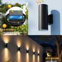 pearlstar 2 Pack Solar Wall Lights Outdoor Dusk to Dawn Solar Sconces Lights, Up & Down Warm White Glow IP65 Waterproof Wall Mount Lamp for Outside Garage Fence Patio Porch Yard, 10.6"