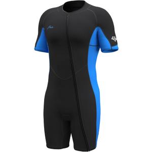 Hevto Men Wetsuit Shorty 2mm Neoprene Short Wet Suit for Surfing Diving Swimming Snorkeling Paddle Boarding (Large, M1S-Front Zip-Blue)