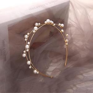 E EMZHOLE Double Layer Pearl Beaded Headbands Hair Hoops Bridal Hairbands Wedding Hair Accessories Fashion Elegant Pearl Headbands for Women Girls (Gold)