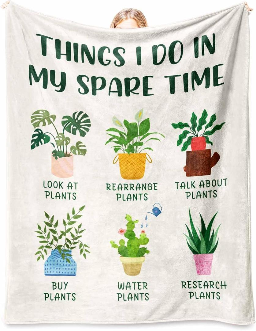 Plant Lover Gifts for Women Men, Gardening Gifts for Women Men, Flannel Soft Blanket Decor, Plant Lady Mom Gift Ideas, Gardener Gift for Birthday Mothers Day Christmas - 50x60 inches