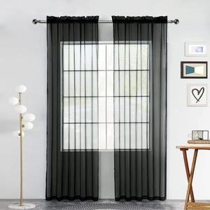 SpaceDresser Sheer Voile Window Treatment Rod Pocket Curtain Panels for Kitchen Bedroom Living Room Drapes Sunlight Filtering Privacy Semi Home Decor Assorted (Black, 52 W x 45 L)