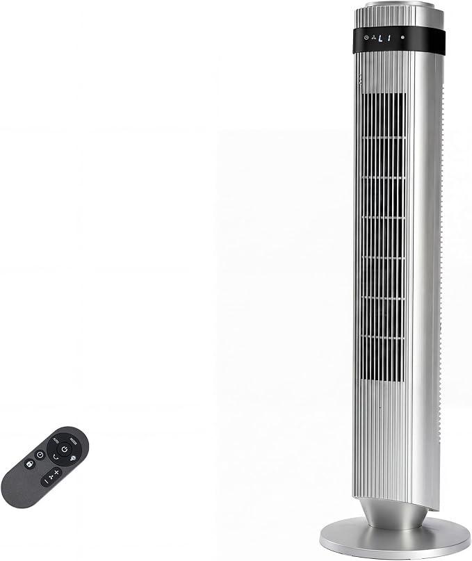 Alpen Oscillating Tower Fan with Remote, 22.3ft/S High Velocity Standing Floor Fan for Bedroom 12h Timer 28db Quiet with LED Display, Bladeless Fans for Home Indoor, Grey