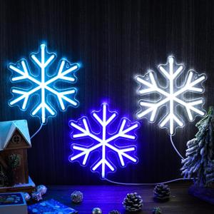 ROCEEI 3 Pcs Snowflake Neon Sign, Snowflake LED Lights Winter Neon Lights USB Window Wall Bar Living Room Decor for Winter Christmas Party Holiday Night Bedroom Gifts