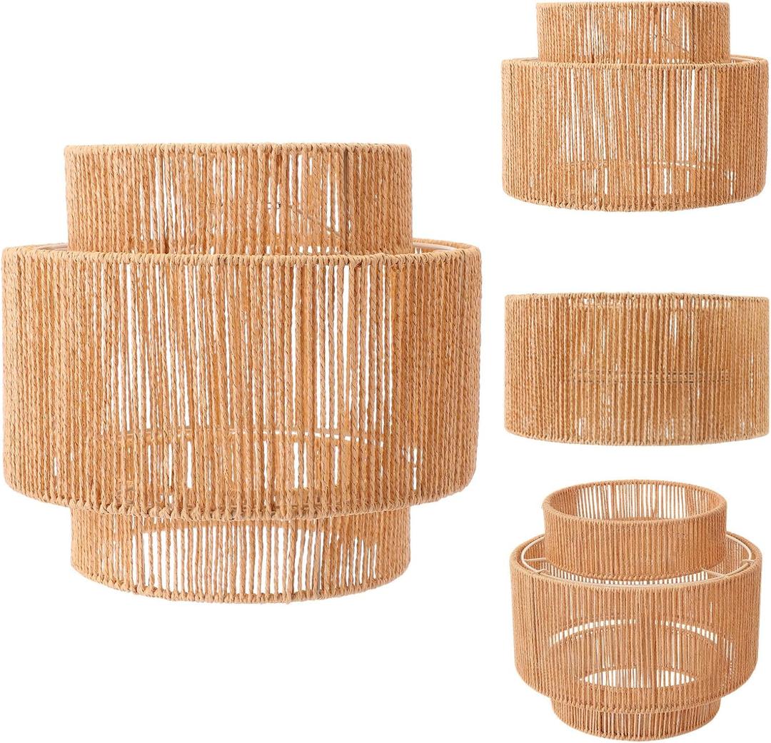 VIHOSE 12.6 Inch Boho Rattan Lamp Shades Wicker Lantern Lamp Shade Vintage Rattan Small Lampshade for Table Floor Hanging Lamps Farmhouse Rustic Lampshades for Kitchen Bedroom Dining Room Hallway