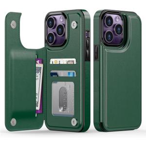 Goodon for iPhone 13 Pro Case Wallet - Flip Folio Leather Cover with Trendy Design, 3 Card Slots & Kickstand Function, Stylish Protective Phone Case for Women and Girls - Dark Green