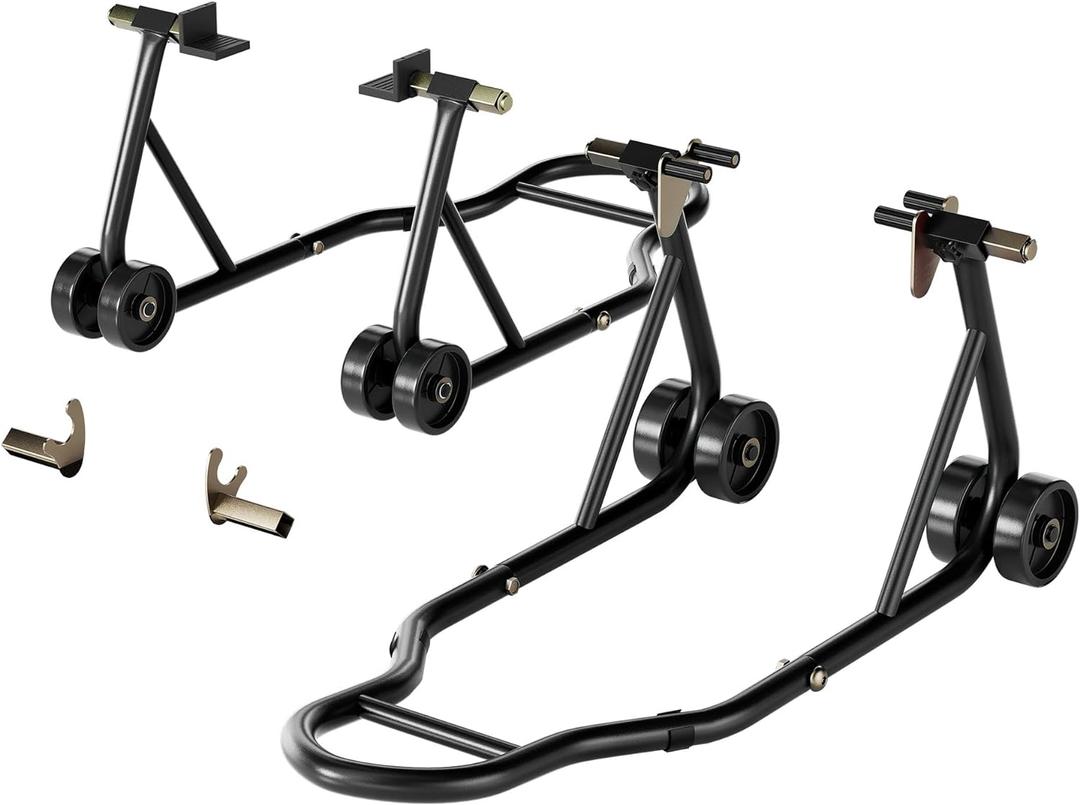 SPECSTAR Motorcycle Stands, 882 Lbs Capacity Front Rear Wheels Lift Combo with U+L Adjustable Swingarm Spool, Heavy Duty Paddock Stands for BMW Suzuki Yamaha Honda Kawasaki, Black