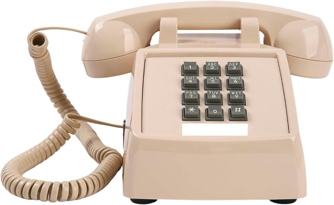 Classic Retro Landline Phone Mechanical Ringtone,2500 Desk Telephone for Hearing Impaired, Old Fashion Cord Telephone,Vintage Analog Phone for Home,School, Plug and Play, Beige