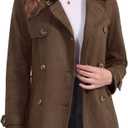Allegra K Women's Faux Suede Trench Coat Notched Lapel Double Breasted Jacket with Belt (Large, Coffee)