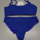 ANRABESS Womens Bikini Sets, High Waist Tummy Control Swimsuits,Ribbed Textured 2 Piece Bathing Suits,Cheeky Beach Swimwear (Blue, M)