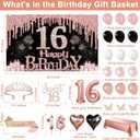 Sweet 16 Party Decorations, 49pcs Black Rose Gold Black Banner, Tablecloth, Butterfly Decor, Sweet 16 Sash and Tiara, Cake Topper, Candles, Balloons Arch