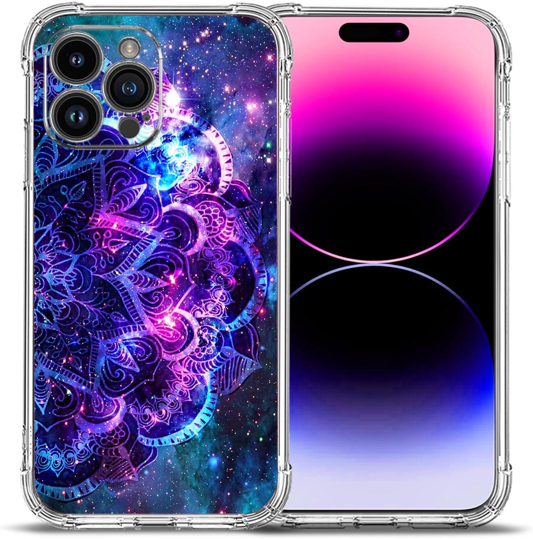 Beaucov Case for iPhone 15 Pro Max,Purple Mandala Galaxy Sky Drop Protection Shockproof Case TPU Full Body Protective Scratch-Resistant Cover for iPhone 15 Pro Max