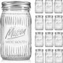 12 Pack 32 oz Wide Mouth Mason Jars - Heavy Duty Glass Storage Jars with Airtight & Leak Proof Lids for Pickling, Canning, Food Storage, Flour, Sugar, Pasta, Oats & DIY Projects (12pack 32oz)