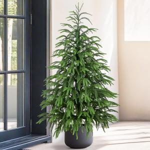 Artificial Norfolk Pine Tree, 4 ft Realistic Christmas Tree, Fake Potted Plants for Front Porch Outdoor Indoor Garden Christmas Decor (Green-2)