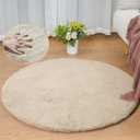 Camel Plush Shag Faux Rabbit Washable Fuzzy Fur Rugs for Living Room Bedroom Kids Circle Small Nursery Area Rug Round Rug 3ft (Beige)