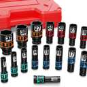 Aurlloct 16Pcs 1/2" Drive Impact Socket Set, 10-32 mm Hex Long Socket Set, Repair Automotive Truck Tractor Engine Maintenance