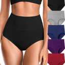 OLIKEME Womens High Waisted Underwear Tummy Control Cotton Full Coverage Ladies Panties Soft Stretch Briefs (Small, Multicolor-5 Pack)