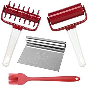 Qitdathn 2 pcs Pizza Tool Set Including Pastry Pizza Roller, Pizza Dough Docker that Time-Saving and Dough Cutter and Silicagel Pastry Brush (2 pcs)
