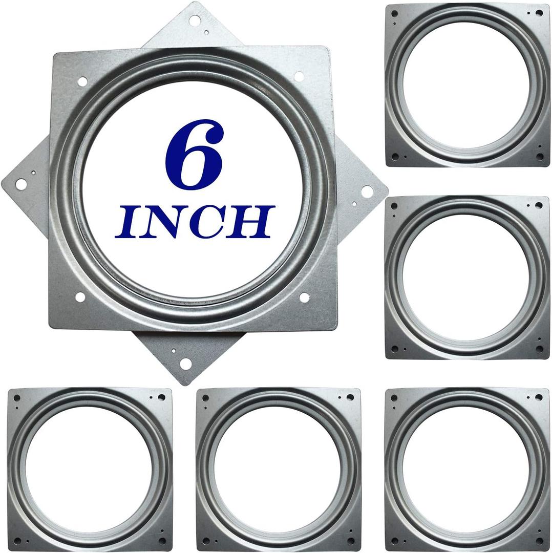 6Inch Lazy Susan Hardware, 6Pack Square Rotating Bearing Plate, 500lbs Capacity Lazy Susan Turntable Bearing for for Serving Trays, Kitchen Storage Racks, Craft Table, Zinc Plated Steel Swivel Plate