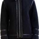 KARL LAGERFELD Men's Outerwear Banded Collar Faux Shearling Jacket With Leather Trims, S