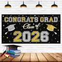 8 x 2026 Graduation Party Plastic Backdrop - 65" x 32.7" Congrats Grad Banner in Black, Large Class of 2026 Decorations, Photography & Grad Party Supplies
