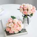 3 x Jasion Artificial Roses Flowers 12 Heads Arrangement Silk Bouquet for Home Office Parties Bridal and Wedding Decoration (Pink with Champagne)