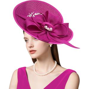 dressfan Vintage Fascinator Hats for Women,Linen Pearl Fascinator for Derby Church Wedding Tea Party (Purple)