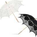 Beeveer 2 Pack Bride Groom Lace Parasol Umbrella Vintage Wedding Bridal Umbrella for Decoration Photo Tea Party Women's Clothing Wedding 1920s Party