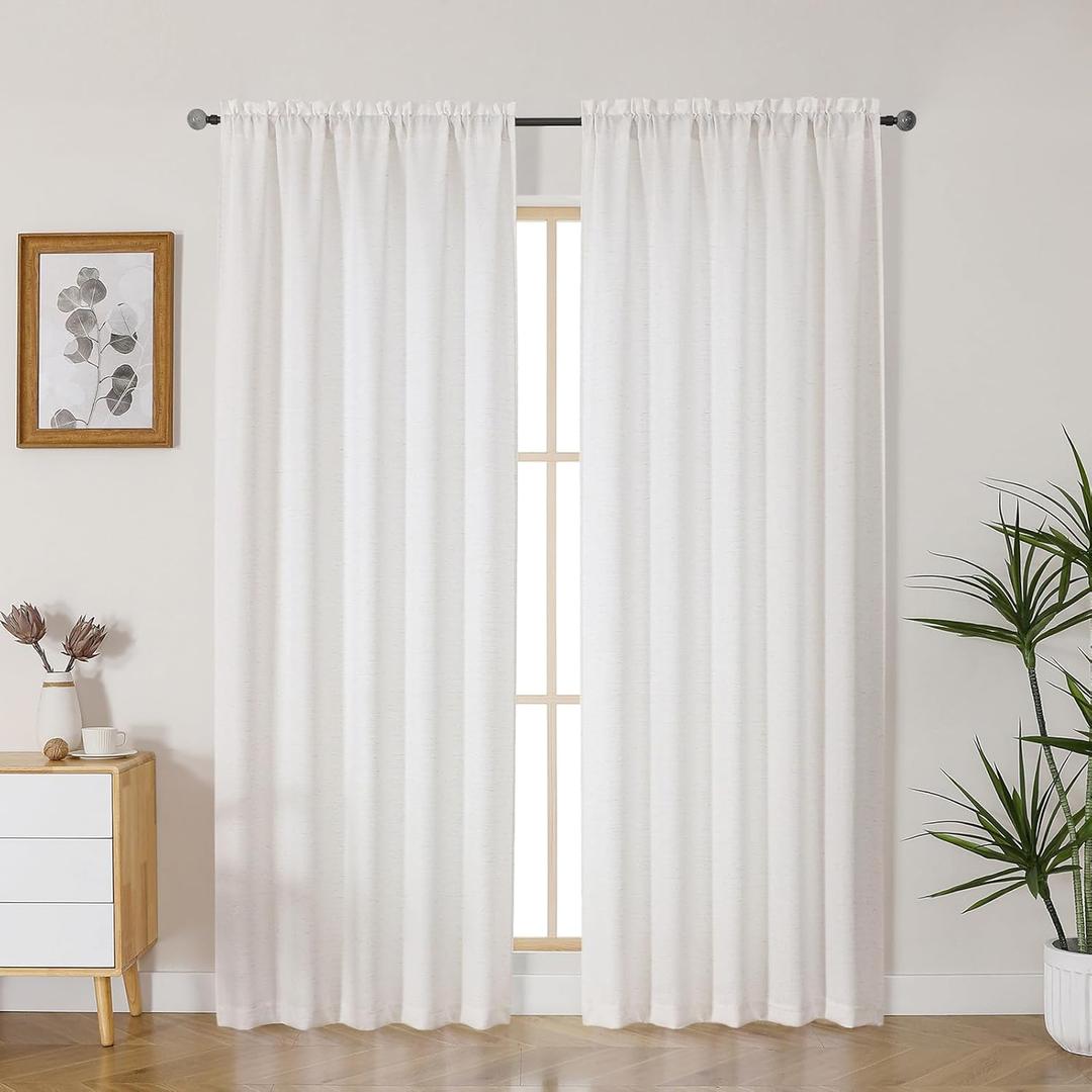 Gwine Natural Curtains 84 Inches Long for Living Room 2 Panels Set, Rod Pocket Light Filtering Faux Linen Textured Lightweight Bedroom Curtains, Farmhouse Soft Airy Window Drapes, Each 50Wx84L, 2PCS