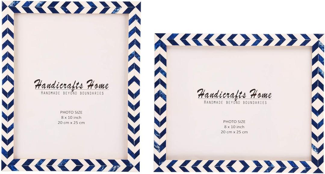 Handicrafts Home 8x10 Picture Frames Pack of 2 - Lisbon Collection Handcrafted Photo Frames, Perfect for Wall & Tabletop Display, Ideal Home Decor Gift (Azul)