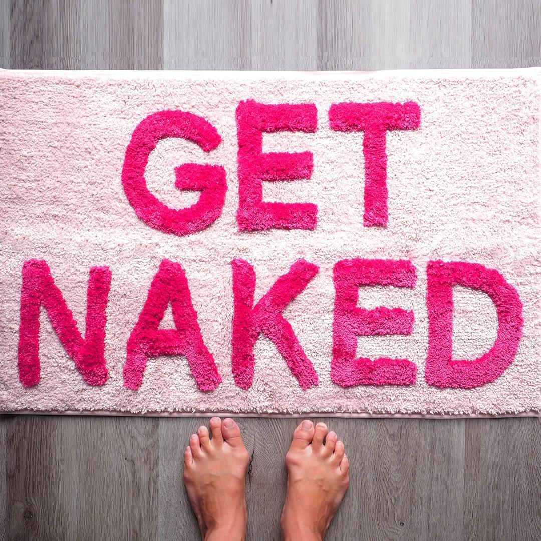 Evovee Get Naked Bath Mat 20"x31.5" Funny Cute Bathroom Rugs Get Naked Rug Shower Funny Bathroom Decor Fun Cute Bath Mat Non-Slip Washable College Light Pink