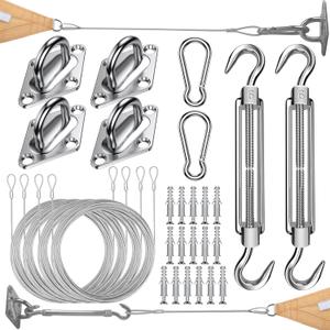 COOLYARD Shade Sail Hardware Kit with Cable Wire Rope,48 Ft (12Ftx4) Vinyl Coated Aircraft Cable,6 Inch Hanging Kit for Outdoor Curtain String Light Sun Shade Sails Installation