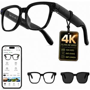 AI Smart Glasses with Camera, 4K Anti-Shake Video & Photo Capture. | Real-Time Translation, Object Recognition, AI Assistant, Open-Ear Audio, Smart Glasses with Camera and Bluetooth, Black