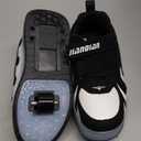 Aikuass USB Chargable LED Light Up Roller Shoes Wheeled Skate Sneaker Shoes for Boys Girls Kids 32 (B032-double Wheels-black/White)