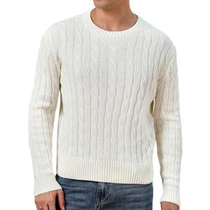 VPG Cable Knit Sweater for Men, Vintage Crewneck Cotton Dressy Lightweight Fitted Sweater (Beige, XL)