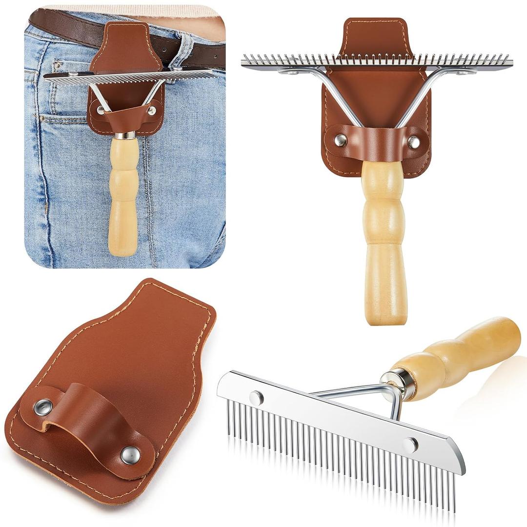Blulu 1 Set Horse Show Comb Brush Holder Cattle Horse Race Grooming Brush Show Comb Derby Day Horses Mane and Tail Brushes with Wood Handle Livestock Supplies for Cow Pet Dog Cattlles Cows Goat Sheep