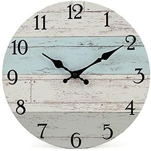 14 Inch Wooden Decorative Round Wall Clock Rustic Country Tuscan Style Wooden Home Decor Round Wall Clock for Living Room Home Pool Patio