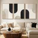 Large Framed Boho Neutral Abstract Wall Art for Living Room, 3 Piece Black and Beige Canvas Prints Artwork for Walls, Modern Minimalist Boho Geometric Wall Art Decor for Hallway Dining Room, 24x36 In