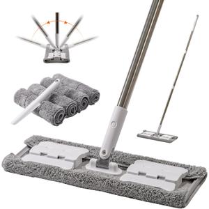 Premium 360 Microfiber Wet Mop for Floor Cleaning; 4 Heavy Duty Reusable Microfiber Pads; Adjustable Height and Sturdy Steel Hardware; Vinyl, Tile, Laminate and Hardwood Floor Mop Cleaner