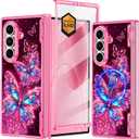 Hekodonk for Galaxy Z Fold 7 Case,[Compatible with MagSafe][Glow in The Dark][Front Screen Protector][Stand][Hinge Protection],Slim Fit for Women Girls for Samsung Galaxy Z Fold 7,Butterfly