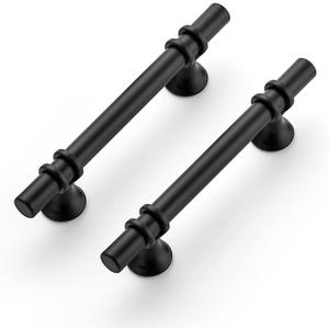 Ravinte 25 Pack 6 Inch Cabinet Pulls Kitchen Cupboard Handles with Round Base Matte Black Drawer Pulls Cabinet Handles 6" Length,3.75" Hole Center